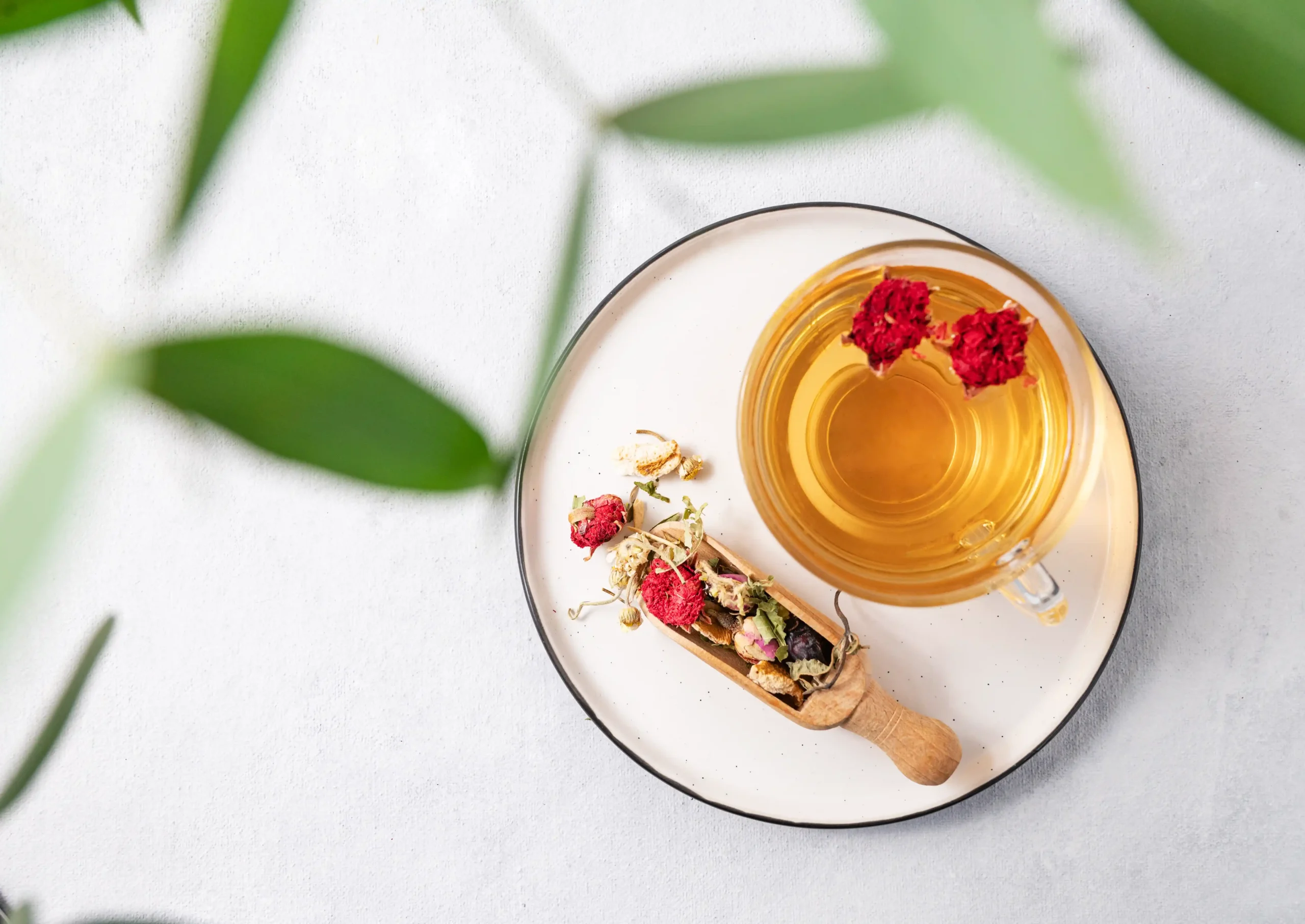 ceylon wellness tea in a glass cup